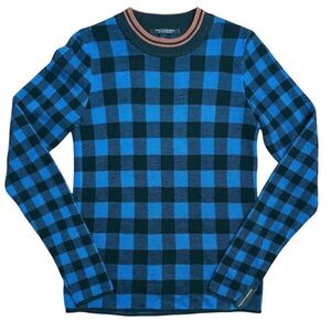 Scotch & Soda Women’s Maison Wool Sweater Buffalo Check Plaid Blue Black Size S